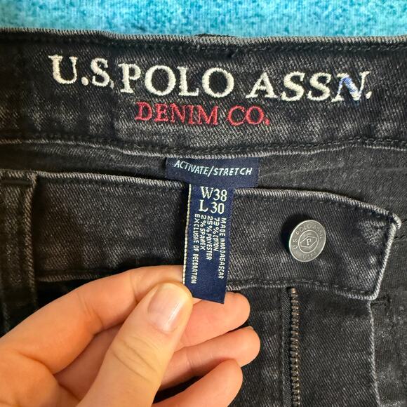 US Polo Assn Men’s Black Jeans 38x30 Straight Leg Stretch Denim (Fits 38x28) - Picture 8 of 16